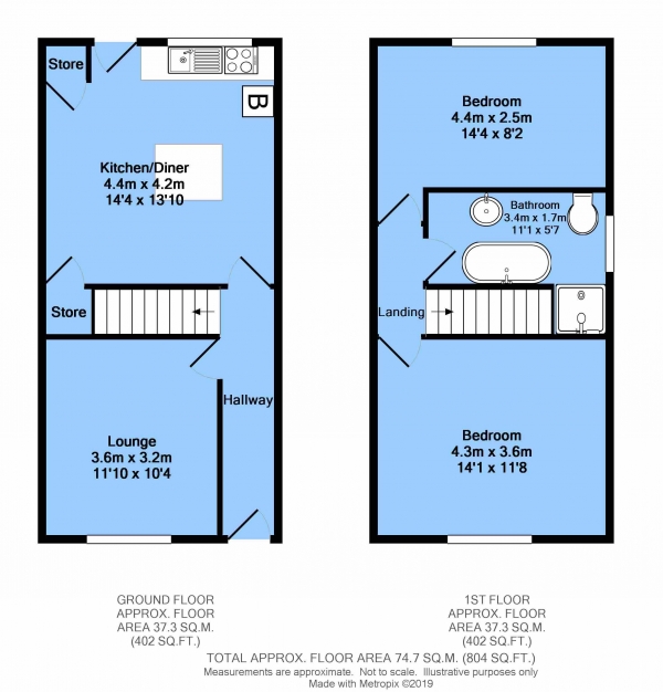 Floor Plan for 2 Bedroom End of Terrace House for Sale in John Street, Clay Cross, Chesterfield, S45 9NQ, Chesterfield, S45, 9NQ -  &pound95,000