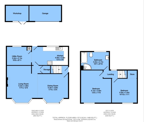 Floor Plan Image for 2 Bedroom End of Terrace House for Sale in North Wingfield Road, Grassmoor, Chesterfield, S42 5EJ