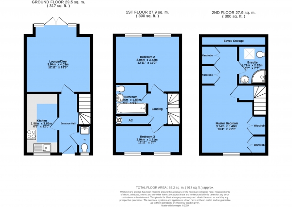 Floor Plan Image for 3 Bedroom Town House for Sale in Martindale Close, Staveley, Chesterfield, S43 3TY