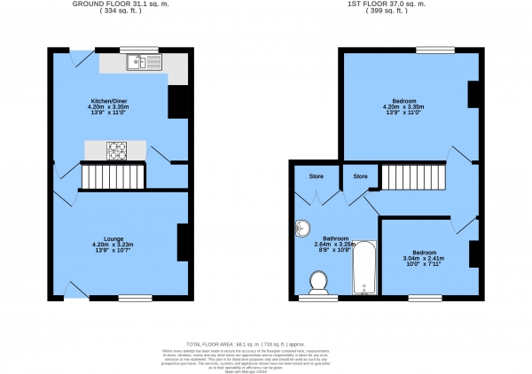 Floor Plan for 2 Bedroom Terraced House for Sale in South Street North, New Whittington, Chesterfield, S43 2AD, Chesterfield, S43, 2AD - Guide Price &pound100,000