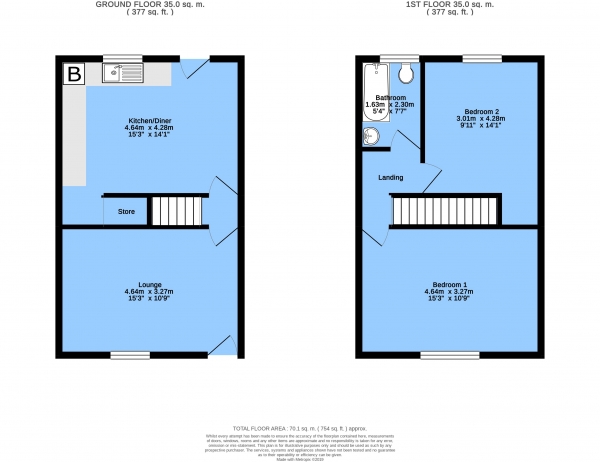 Floor Plan Image for 2 Bedroom Terraced House for Sale in South Street North, New Whittington, Chesterfield, S43 2AD