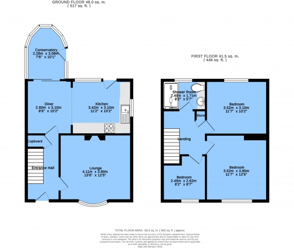 Floor Plan Image for 3 Bedroom End of Terrace House for Sale in Moorfield Avenue, Bolsover, Chesterfield, S44 6EJ