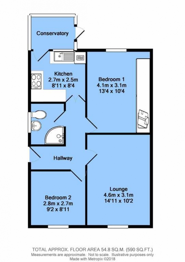 Floor Plan for 2 Bedroom Semi-Detached Bungalow for Sale in Colton Close, Dunston, Chesterfield, S41 8JL, Chesterfield, S41, 8JL - OIRO &pound165,000