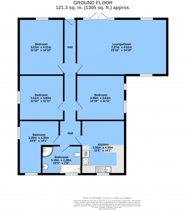 Floor Plan Image for 4 Bedroom Detached Bungalow for Sale in Hockley Lane, Wingerworth, Chesterfield, S42 6QG