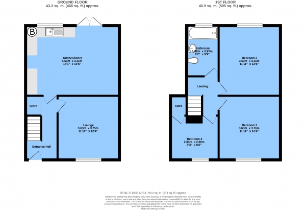 Floor Plan for 3 Bedroom End of Terrace House for Sale in Tapton View Road, Chesterfield, S41 7JU, Chesterfield, S41, 7JU - OIRO &pound170,000