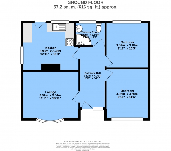 Floor Plan Image for 2 Bedroom Detached Bungalow for Sale in Sylvan Drive, Old Tupton, Chesterfield, S42 6HE