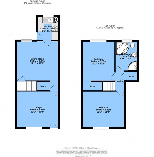 Floor Plan Image for 2 Bedroom Terraced House for Sale in Nicholas Street, Hasland, Chesterfield, S41 0AS
