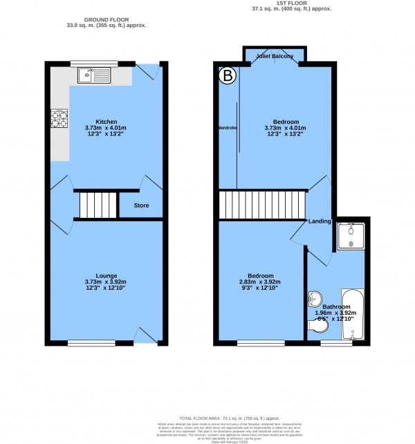 Floor Plan for 2 Bedroom Terraced House for Sale in Walgrove Road, Walton, Chesterfield, S40 2DS, Chesterfield, S40, 2DS - OIRO &pound140,000