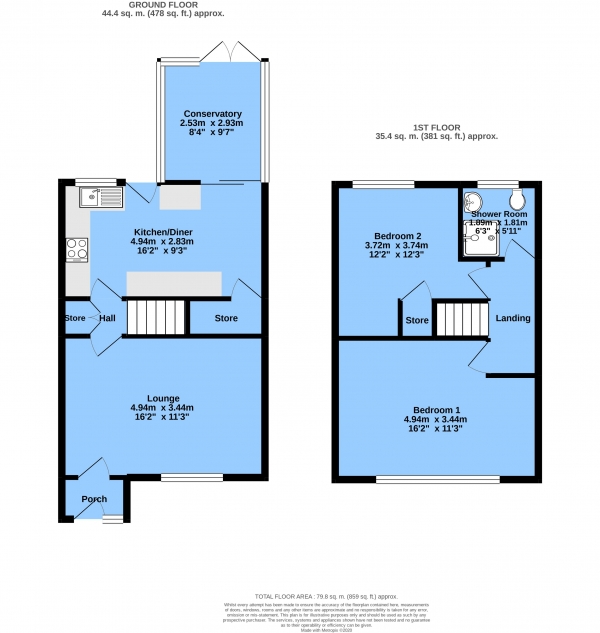 Floor Plan for 2 Bedroom Semi-Detached House for Sale in Devon Close, Grassmoor, Chesterfield, S42 5DY, Chesterfield, S42, 5DY - OIRO &pound150,000