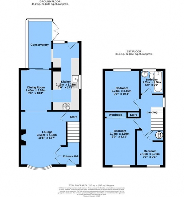 Floor Plan for 3 Bedroom Semi-Detached House for Sale in Northfields, Clowne, Chesterfield, S43 4BA, Chesterfield, S43, 4BA - Guide Price &pound160,000