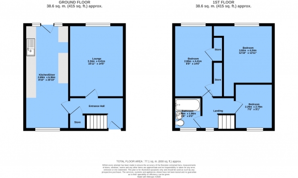 Floor Plan for 3 Bedroom Semi-Detached House for Sale in Cornwall Drive, Brimington, Chesterfield, S43 1EE, Chesterfield, S43, 1EE - OIRO &pound70,000