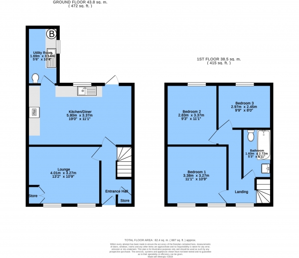 Floor Plan Image for 3 Bedroom End of Terrace House for Sale in Catherine Street, Brampton, Chesterfield, S40 1BL