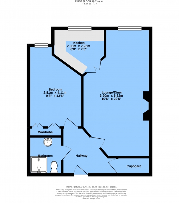 Floor Plan Image for 1 Bedroom Apartment for Sale in Stephenson Court, Chatsworth Road, Brampton, Chesterfield, S40 3JW