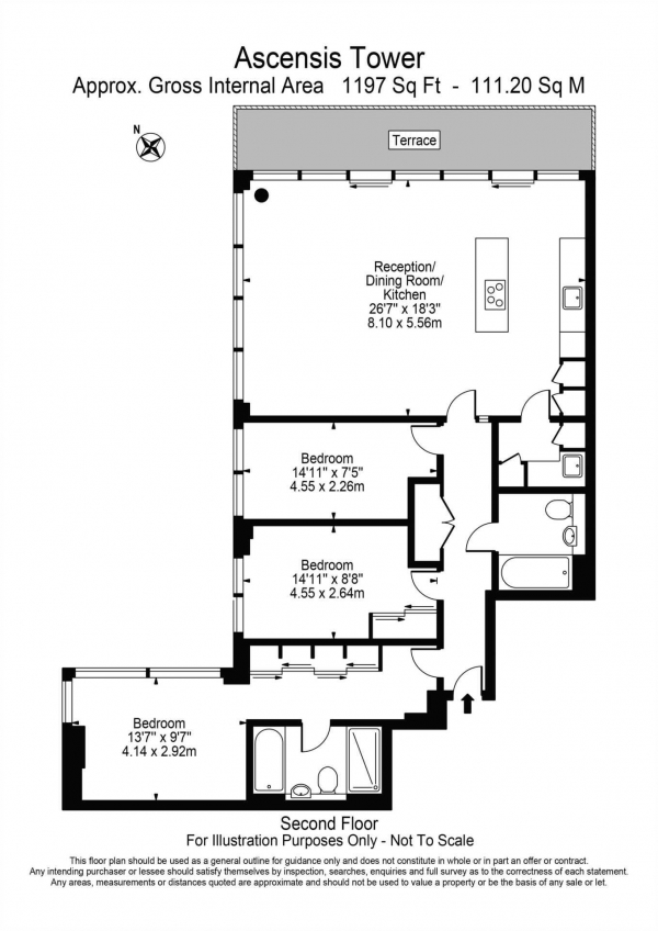 Floor Plan Image for 3 Bedroom Flat for Sale in Ascensis Tower, Battersea Reach SW18