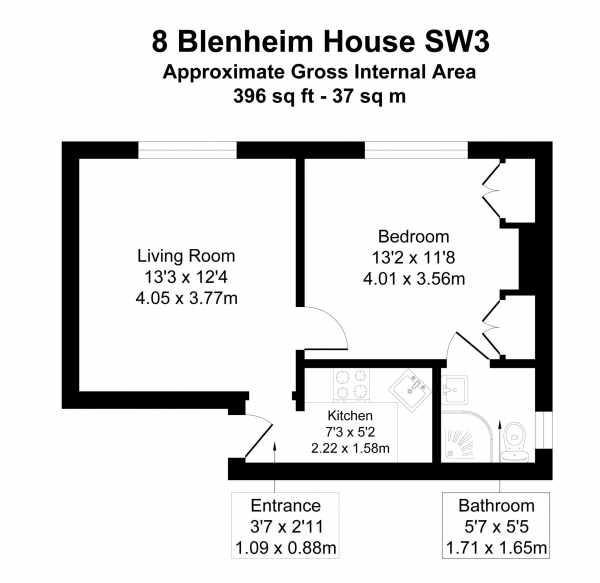 Floor Plan Image for 1 Bedroom Flat to Rent in Blenheim House, Kings Road, Chelsea SW3