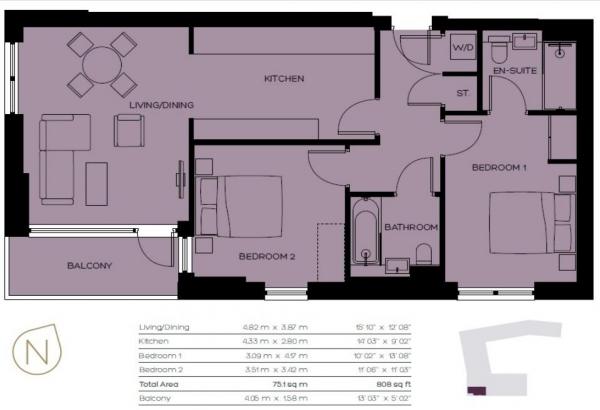 Floor Plan Image for 2 Bedroom Flat for Sale in Abbotsford Court, Lakeside Drive, Park Royal