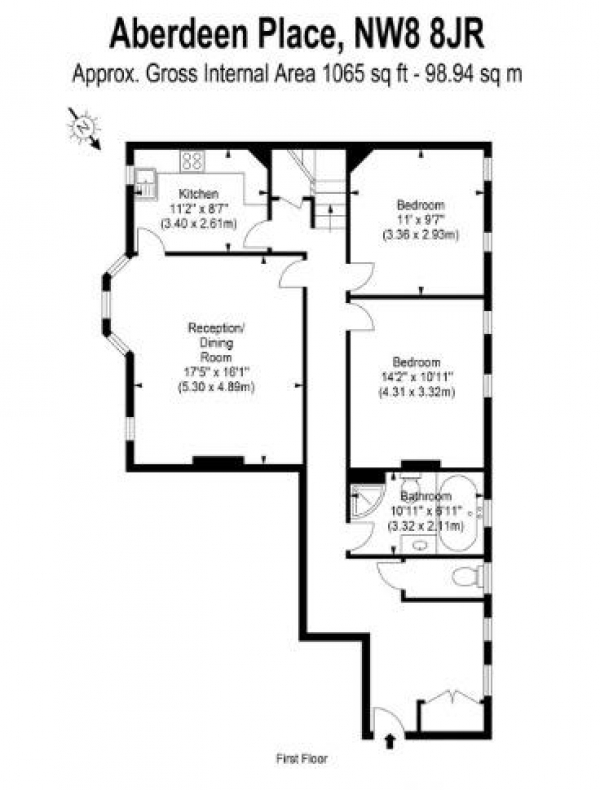 Floor Plan Image for 2 Bedroom Apartment to Rent in Aberdeen Place, London NW8