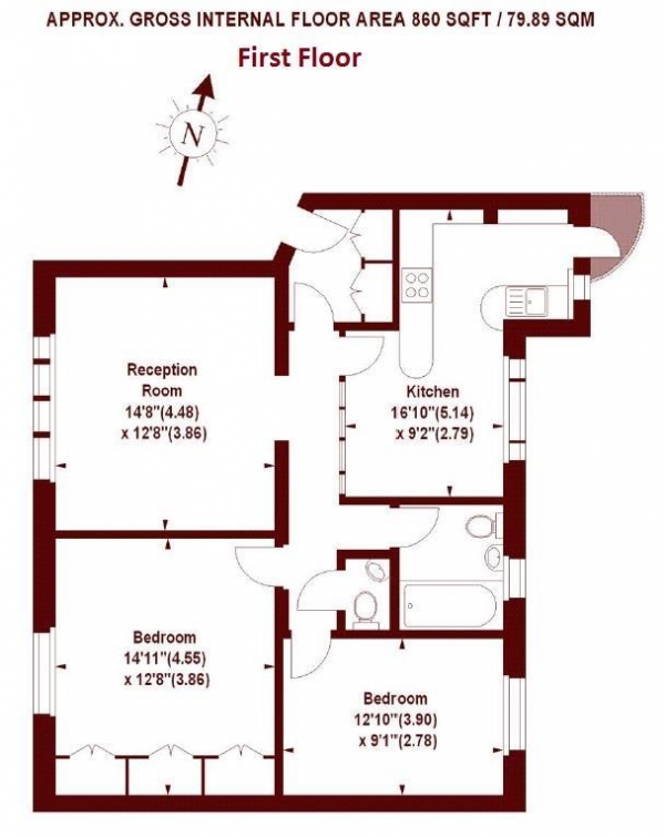 Floor Plan Image for 2 Bedroom Flat for Sale in St Vincent Court, Seymour Place W1