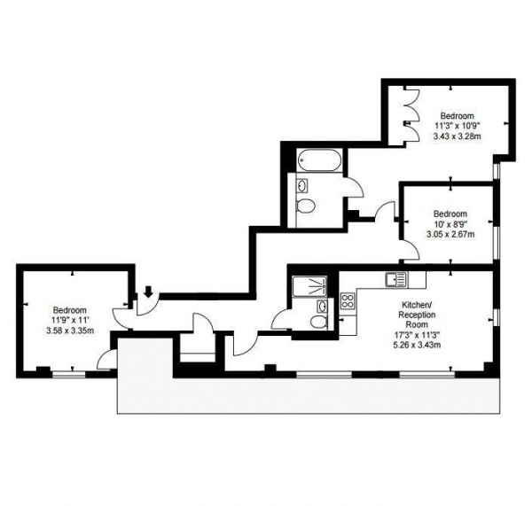 Floor Plan Image for 3 Bedroom Flat to Rent in Merchant Square, Paddington W2