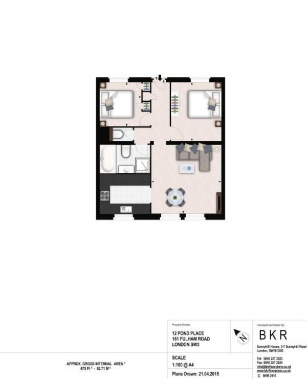 Floor Plan Image for 2 Bedroom Apartment to Rent in Fulham Road, South Kensington