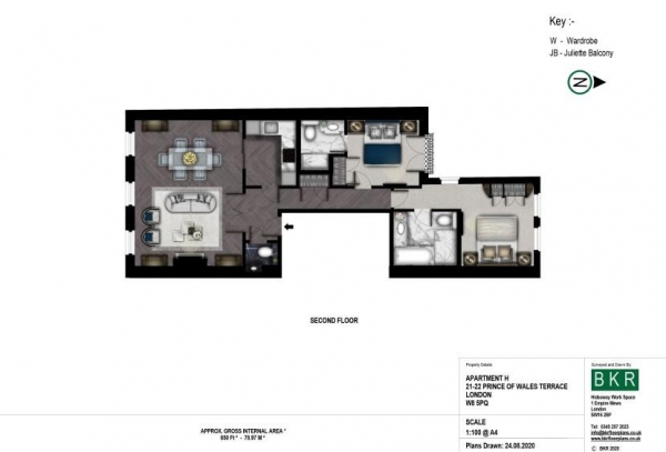 Floor Plan Image for 2 Bedroom Apartment to Rent in Prince Of Wales Terrace, Kensington