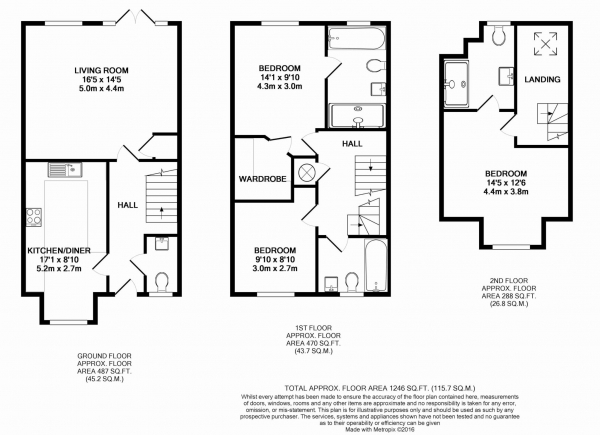 Floor Plan for 3 Bedroom Semi-Detached House to Rent in Blackthorns, Edenbrook, Fleet, GU51, 5AD - £460 pw | £1995 pcm