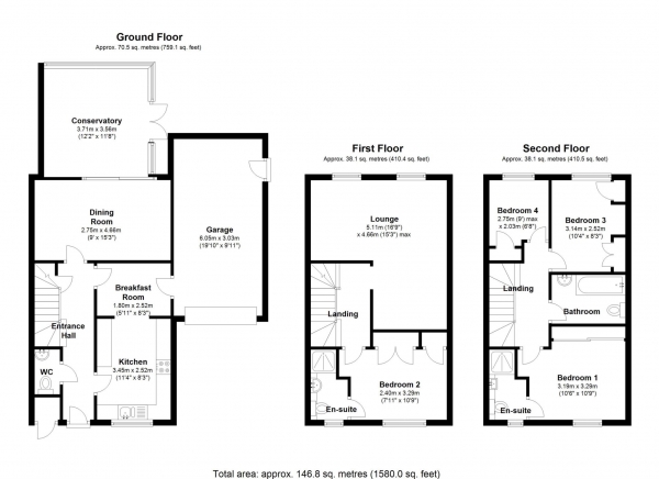 Floor Plan Image for 4 Bedroom Town House to Rent in Alfred Close, Elvetham Heath, Fleet, Hampshire