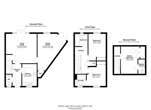 Floor Plan for 3 Bedroom Semi-Detached House for Sale in Theseus Terrace, Brooklands,Milton Keynes, MK10, 7FL -  &pound412,500