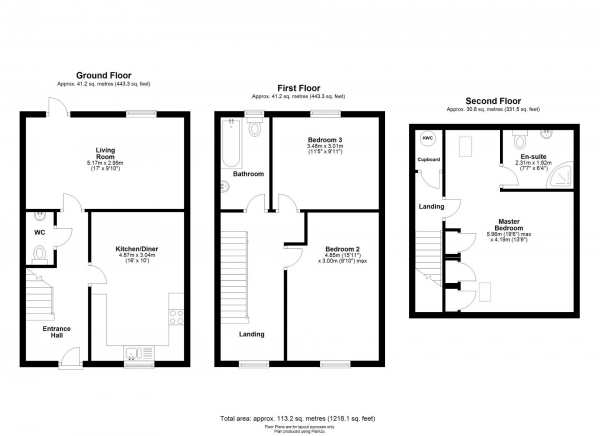 Floor Plan Image for 3 Bedroom End of Terrace House for Sale in Aran Court, Oakridge Park, Milton Keynes