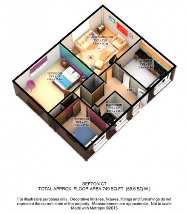 Floor Plan Image for 2 Bedroom Apartment to Rent in Sefton Court, Jersey Road, TW3