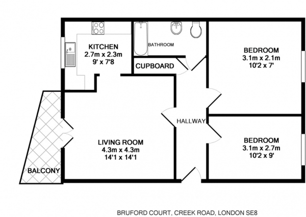Floor Plan Image for 2 Bedroom Apartment for Sale in Bruford Court Creekside,  Greenwich, SE8