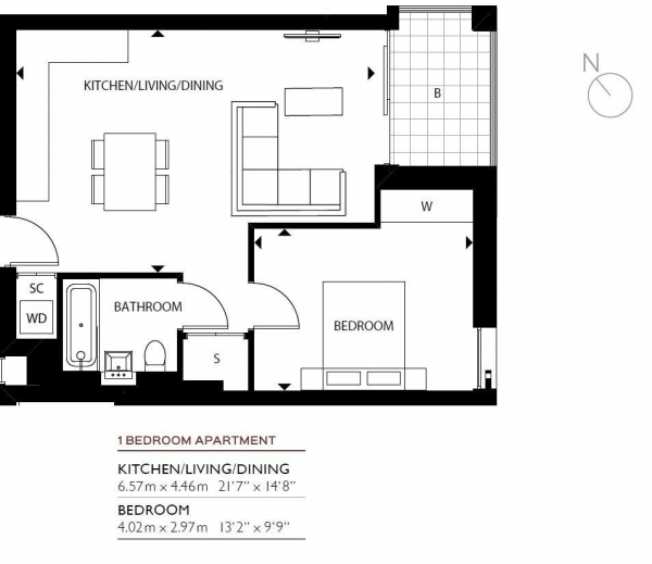 Floor Plan Image for 1 Bedroom Apartment for Sale in Claremont House Quebec Way,  Canada Water, SE16