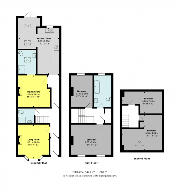 Floor Plan for 4 Bedroom Terraced House for Sale in Locksbrook Road, Bath, BA1, 3ES - Offers in Excess of &pound450,000