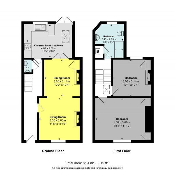 Floor Plan Image for 2 Bedroom Terraced House for Sale in Trafalgar Road, Bath