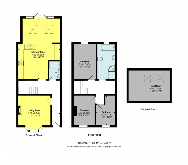 Floor Plan Image for 3 Bedroom Terraced House for Sale in Clarence Place, Bath