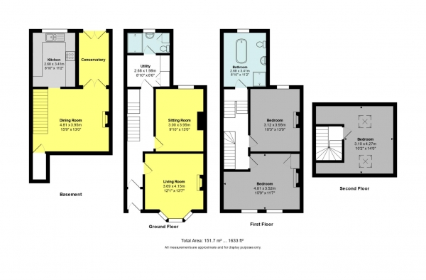 Floor Plan Image for 3 Bedroom Terraced House for Sale in Kensington Gardens Bath