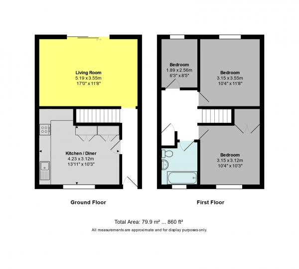 Floor Plan Image for 3 Bedroom Terraced House for Sale in Greenbank Gardens, Bath