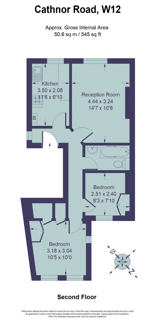 Floor Plan Image for 2 Bedroom Flat to Rent in Cathnor Road, Shepherd's Bush W12