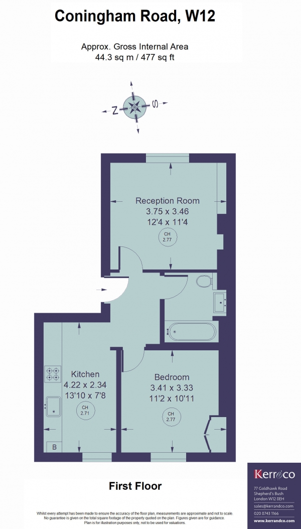 Floor Plan Image for 1 Bedroom Flat to Rent in Coningham Road, Shepherd's Bush W12