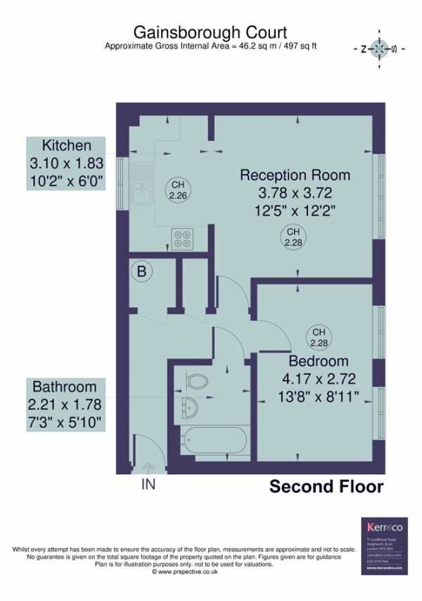 Floor Plan Image for 1 Bedroom Flat to Rent in Gainsborough Court, Lime Grove, Shepherd's Bush W12