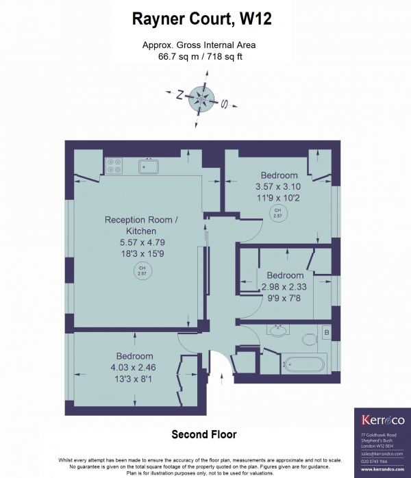 Floor Plan Image for 3 Bedroom Flat to Rent in Rayner Court, Bamborough Gardens, Shepherd's Bush W12