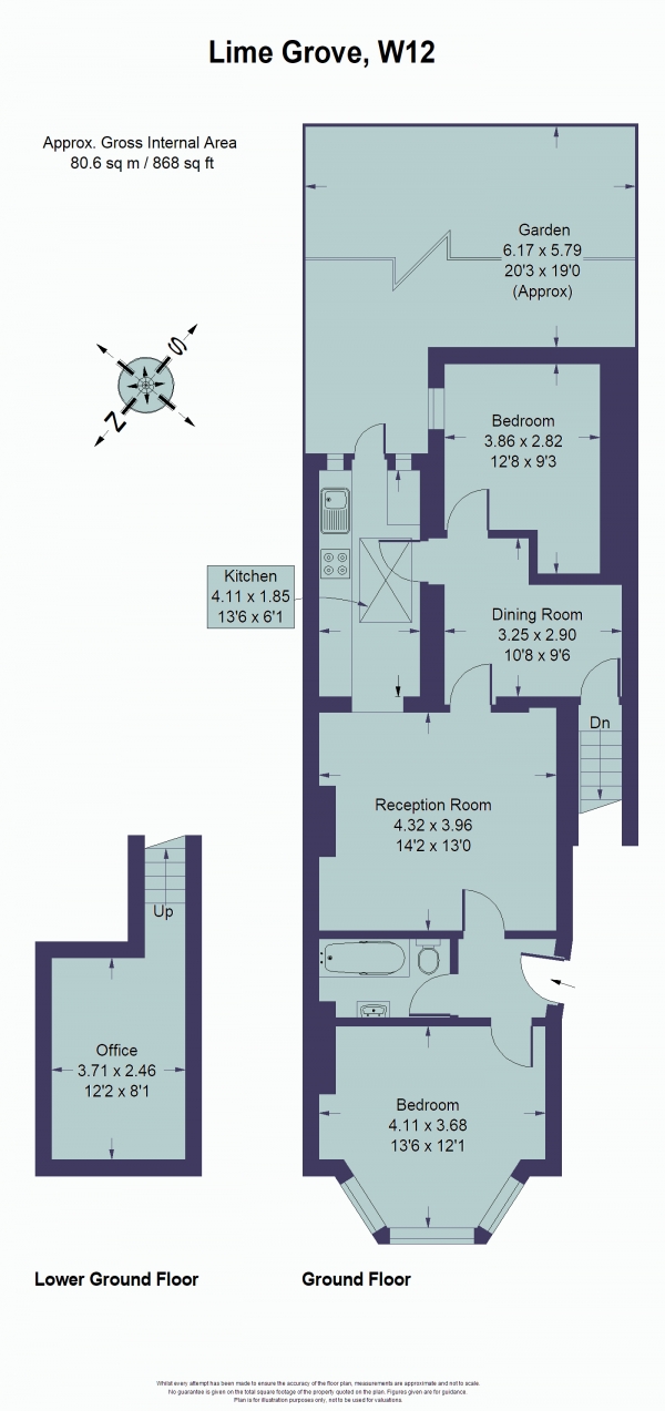 Floor Plan Image for 2 Bedroom Flat for Sale in Lime Grove, Shepherd's Bush W12