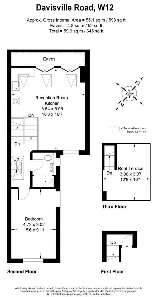 Floor Plan Image for 1 Bedroom Flat for Sale in Davisville Road, Shepherd's Bush W12