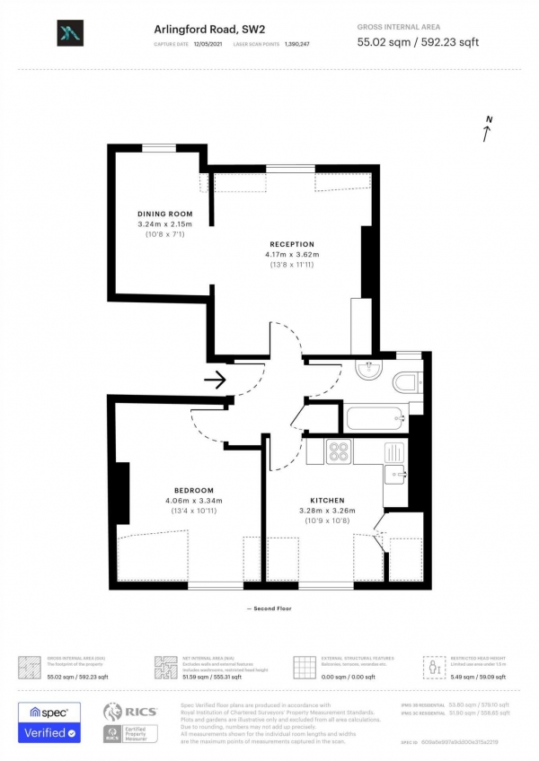 Floor Plan Image for 1 Bedroom Flat for Sale in Arlingford Road, Brixton