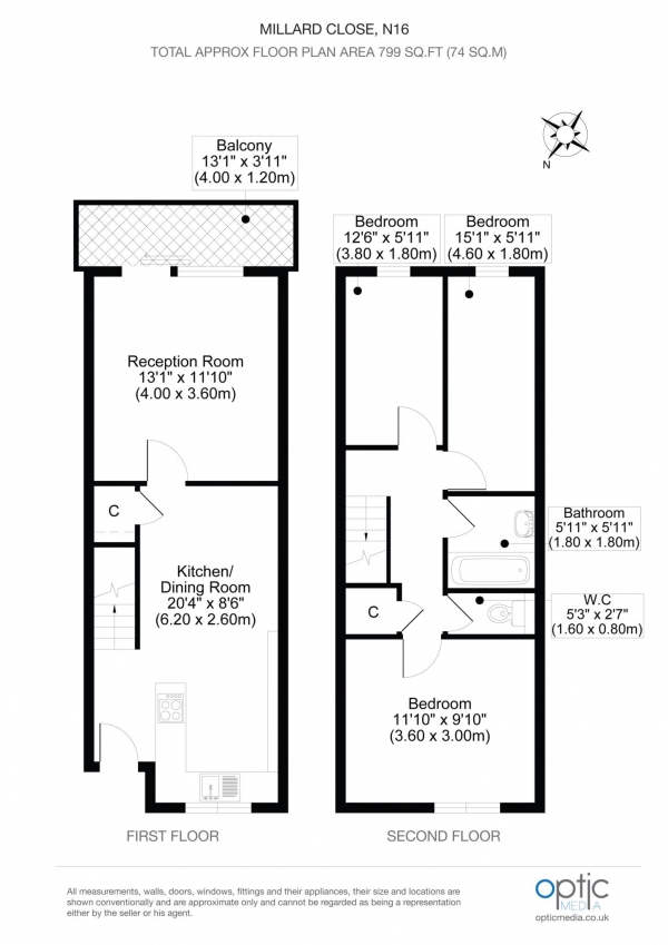 Floor Plan Image for 3 Bedroom Maisonette for Sale in Millard Close, Stoke Newington