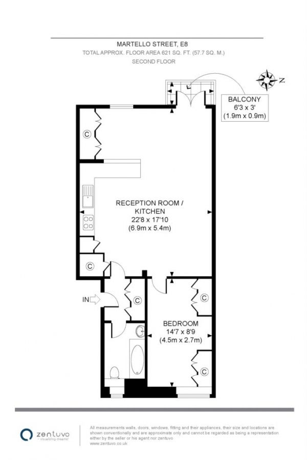 Floor Plan Image for 1 Bedroom Apartment to Rent in Martello Street, London Fields, E8