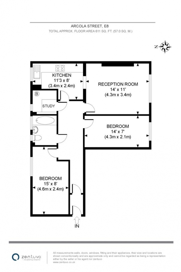 Floor Plan for 2 Bedroom Apartment for Sale in Arcola Street, Stoke Newington, Stoke Newington, E8, 2DY - Guide Price &pound399,995