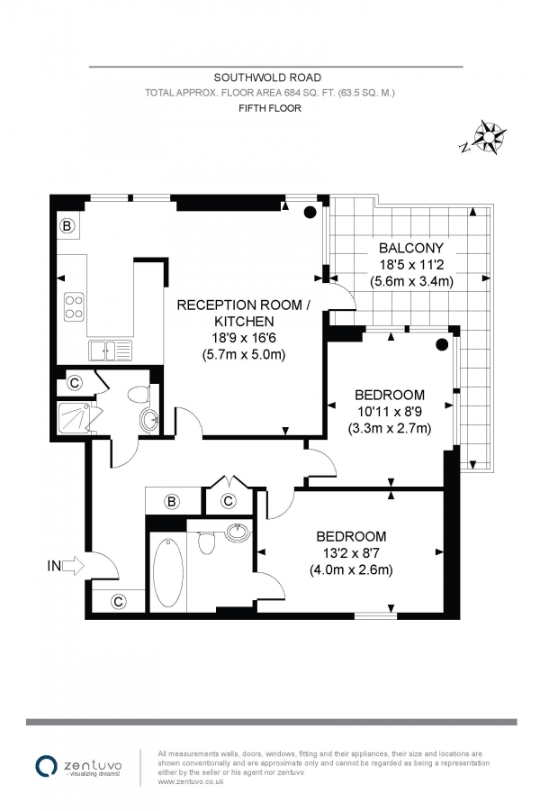 Floor Plan Image for 2 Bedroom Apartment for Sale in Southwold Road, Clapton