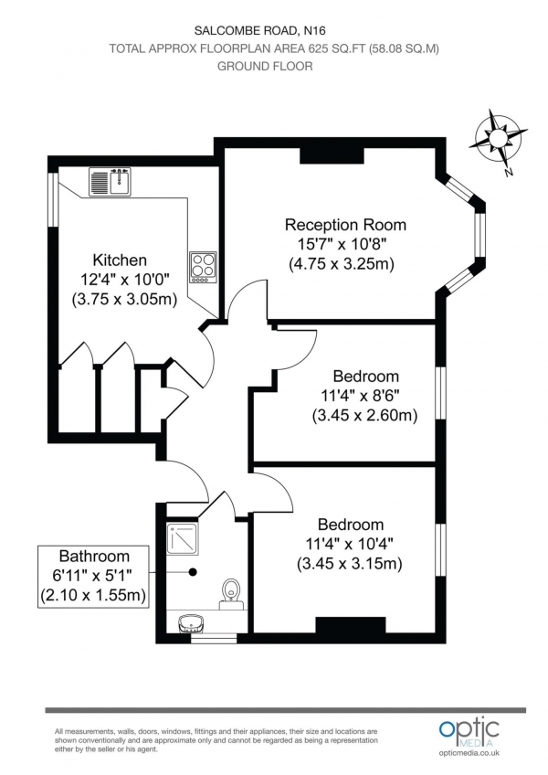 Floor Plan Image for 3 Bedroom Apartment to Rent in Salcombe Road, Stoke Newington
