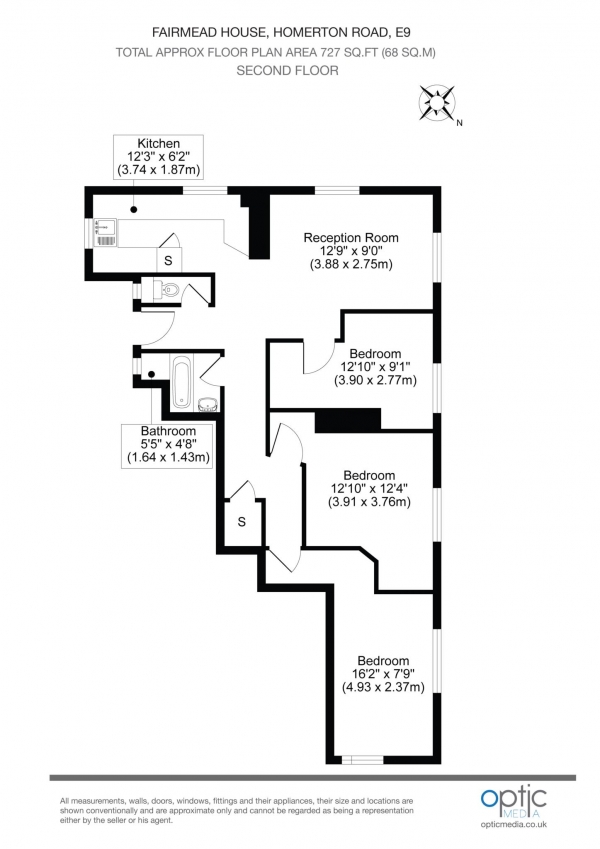 Floor Plan Image for 3 Bedroom Apartment for Sale in Homerton Road, Homerton